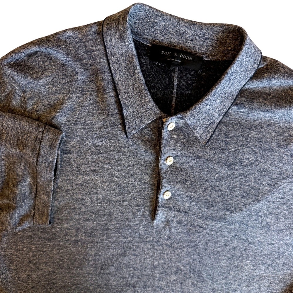 Rag & Bone‎ New York Mens Large Heather Blue Polo Lightweight Sweater Shirt Soft